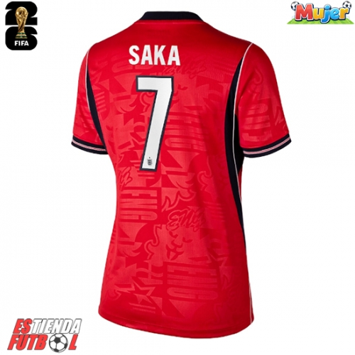 Inglaterra Bukayo Saka #7 Segunda Equipación Mujer Mundial 2026 Manga Corta